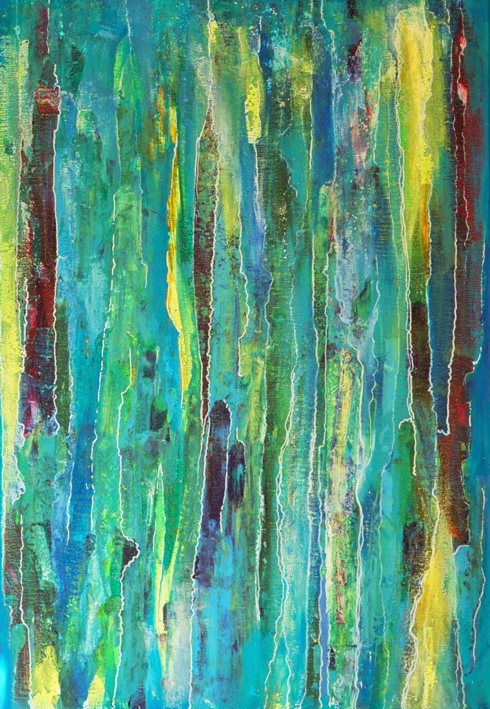 Malarska abstrakcja, kolorowe pionowe paski